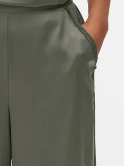 Bas De Pyjama|Primark Bas De Pyjama En Satin à Finitions En Dentelle Kaki