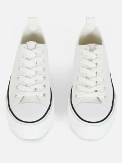Baskets|Primark Baskets Basses Compensées En Simili Cuir Blanc