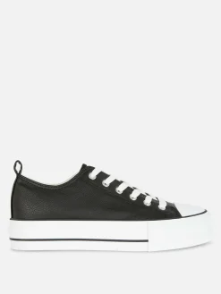 Baskets|Primark Baskets Basses Compensées En Simili Cuir Noir