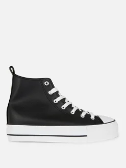 Baskets|Primark Baskets Montantes Compensées En Simili Cuir Noir