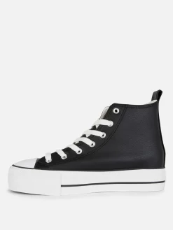 Baskets|Primark Baskets Montantes Compensées En Simili Cuir Noir