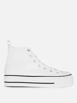 Baskets|Primark Baskets Montantes Compensées En Simili Cuir Blanc