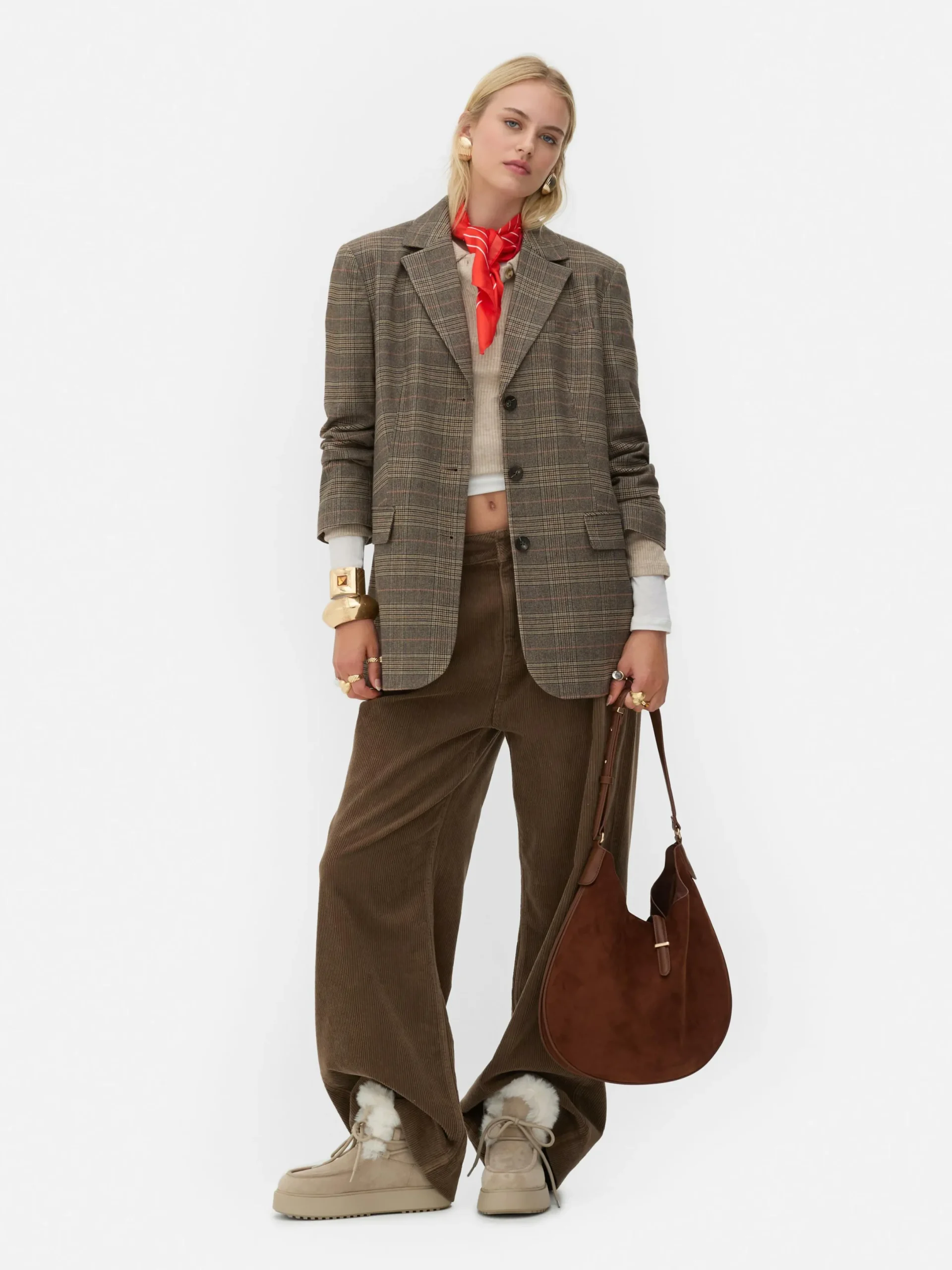 Blazers|Primark Blazer à Carreaux à Boutonnage Simple Rita Ora Marron