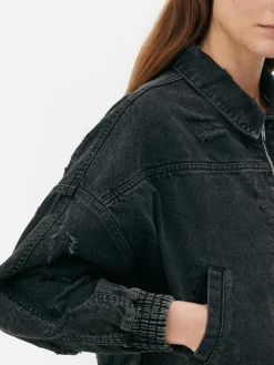 Manteaux Et Vestes|Primark Blouson Bomber Effet Vieilli Noir discret