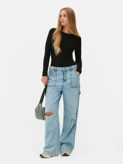 Hauts Et T-Shirts|Primark Body Côtelé à Manches Longues Noir