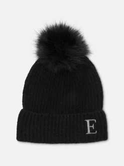 Chapeaux, Gants Et Écharpes|Primark Bonnet à Pompon Avec Initiale Brodée Noir