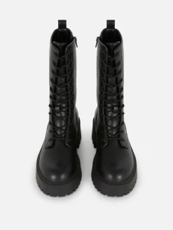 Bottes|Primark Bottes De Motard épaisses à Lacets Noir