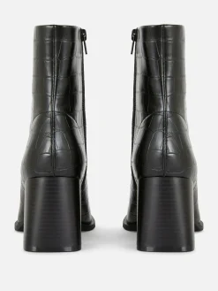 Bottes|Primark Bottines à Talons En Similicuir Imitation Croco Noir