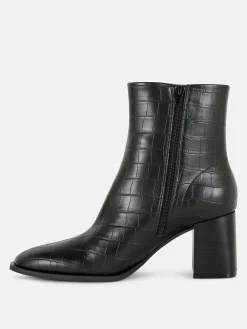 Bottes|Primark Bottines à Talons En Similicuir Imitation Croco Noir