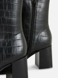Bottes|Primark Bottines à Talons En Similicuir Imitation Croco Noir