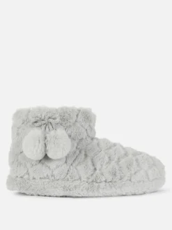Chaussons|Primark Bottines Duveteuses à Pompons Gris