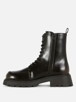 Bottes|Primark Bottines Lacées Avec Empiècement Sur L'embout Chocolat
