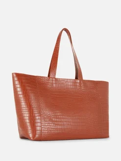 Sacs Et Porte-Monnaie|Primark Cabas Extra Large En Imitation Croco Terre de Sienne