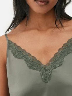 Hauts De Pyjama|Primark Caraco De Pyjama En Satin Et Dentelle à Coordonner Kaki