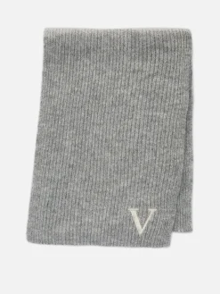 Chapeaux, Gants Et Écharpes|Primark Écharpe En Maille Côtelée à Initiale Brodée Gris