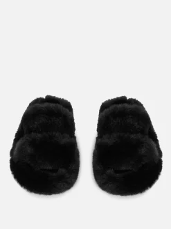Chaussons|Primark Chaussons Duveteux à Double Bride Noir
