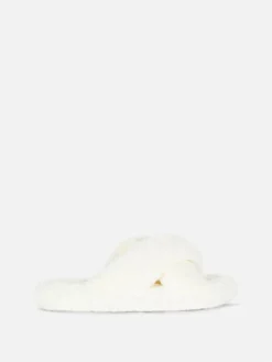 Chaussons|Primark Chaussons En Fausse Fourrure à Brides Croisées Crème