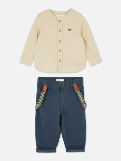Ensembles Et Tenues|Primark Chemise Boutonnée Et Pantalon Avec Bretelles Grège