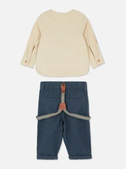 Ensembles Et Tenues|Primark Chemise Boutonnée Et Pantalon Avec Bretelles Grège