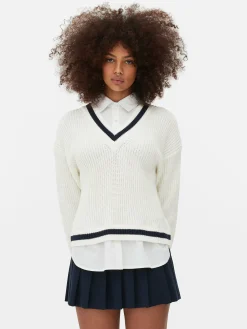 Pulls Et Gilets|Primark Chemise Et Pull Deux-en-un De Style Universitaire Ivoire