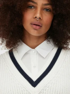 Pulls Et Gilets|Primark Chemise Et Pull Deux-en-un De Style Universitaire Ivoire