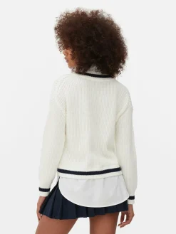 Pulls Et Gilets|Primark Chemise Et Pull Deux-en-un De Style Universitaire Ivoire