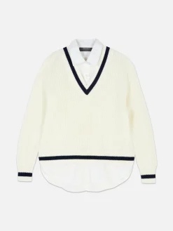 Pulls Et Gilets|Primark Chemise Et Pull Deux-en-un De Style Universitaire Ivoire