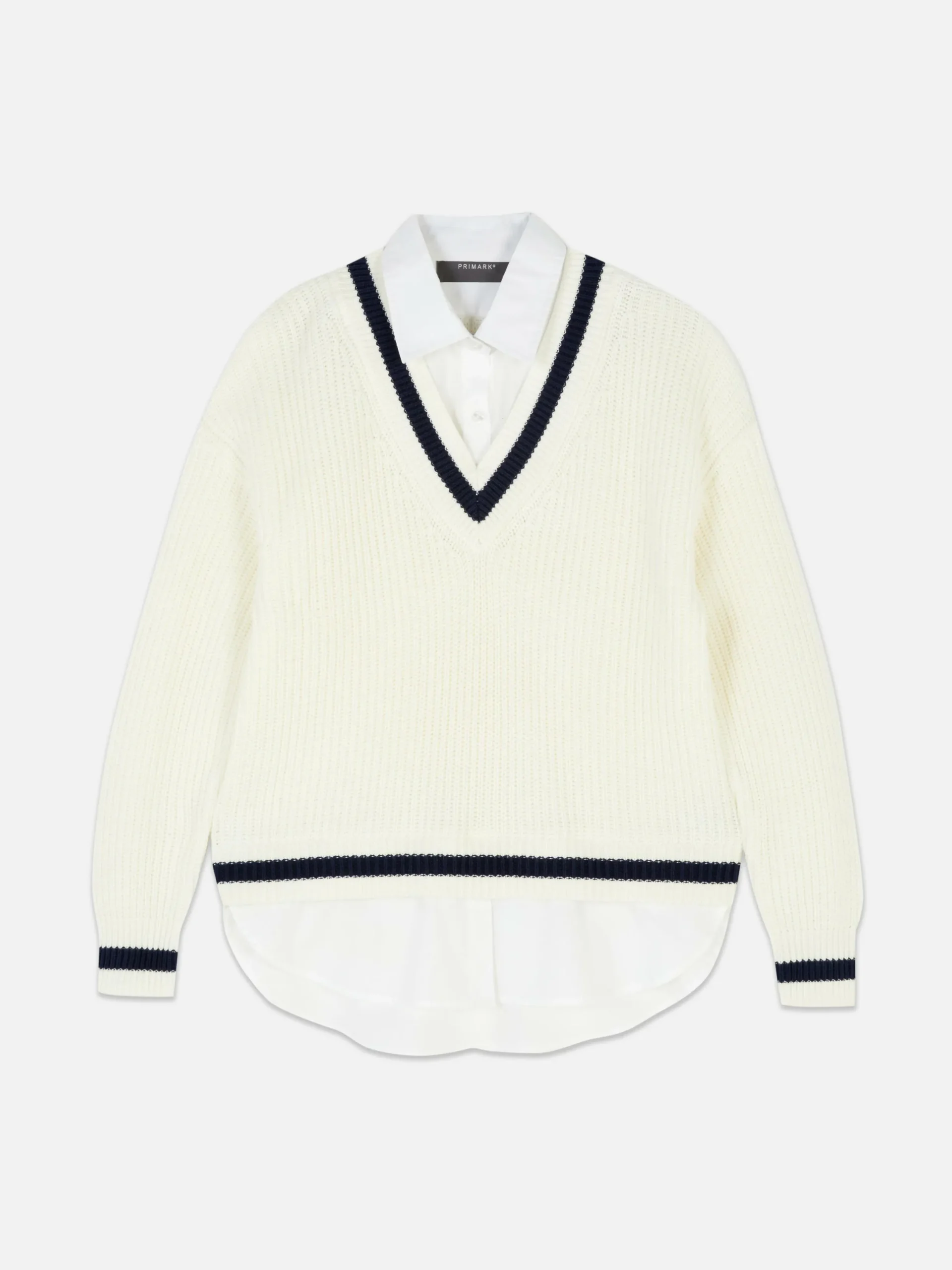 Pulls Et Gilets|Primark Chemise Et Pull Deux-en-un De Style Universitaire Ivoire