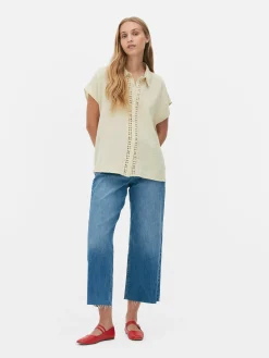 Chemises Et Blouses|Primark Chemisier à Manches Courtes Et Finitions En Crochet Grège