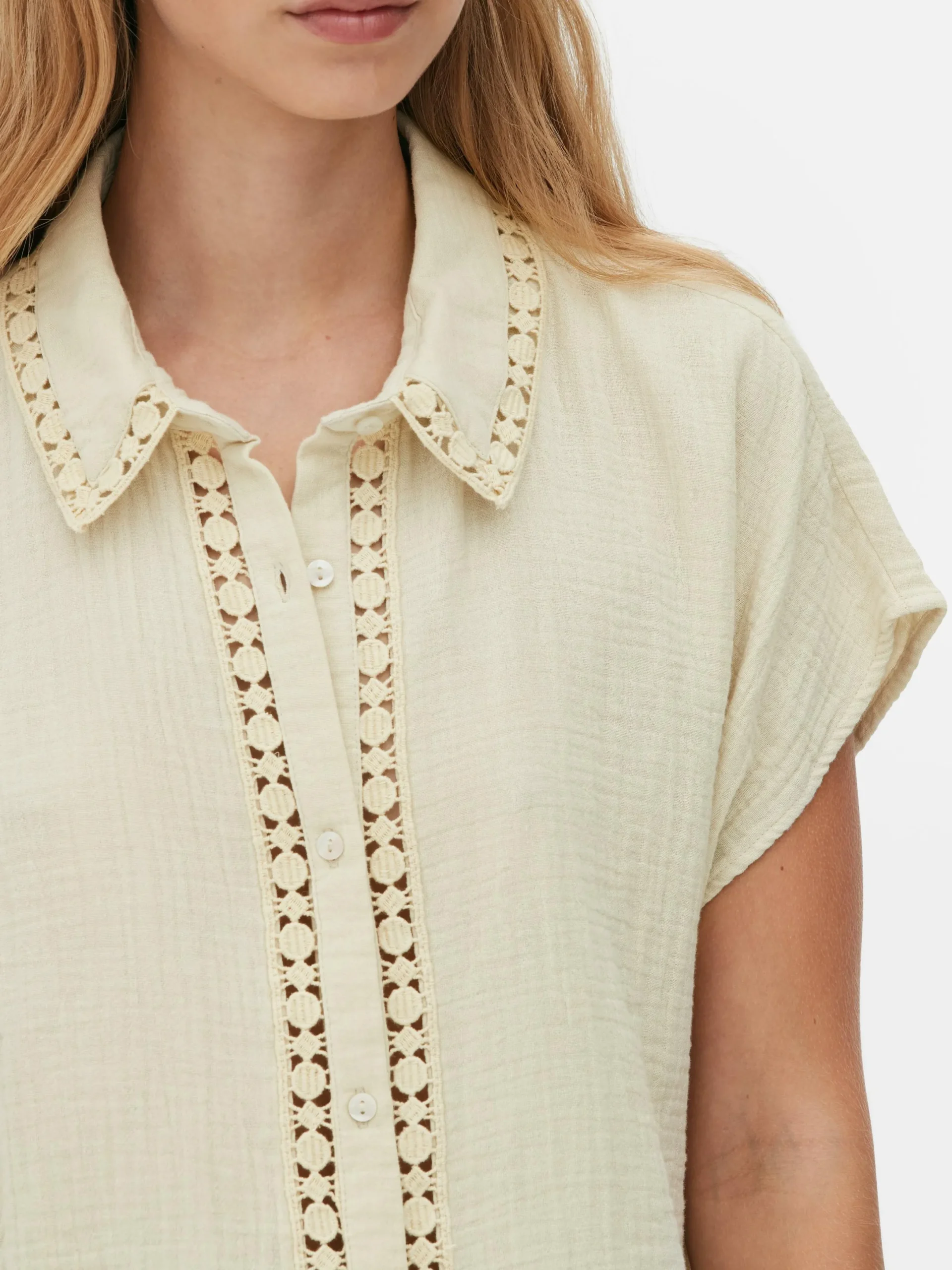 Chemises Et Blouses|Primark Chemisier à Manches Courtes Et Finitions En Crochet Grège
