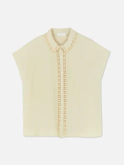 Chemises Et Blouses|Primark Chemisier à Manches Courtes Et Finitions En Crochet Grège