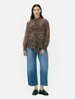 Chemises Et Blouses|Primark Chemisier Boutonné Avec Lien à Nouer Au Col Marron