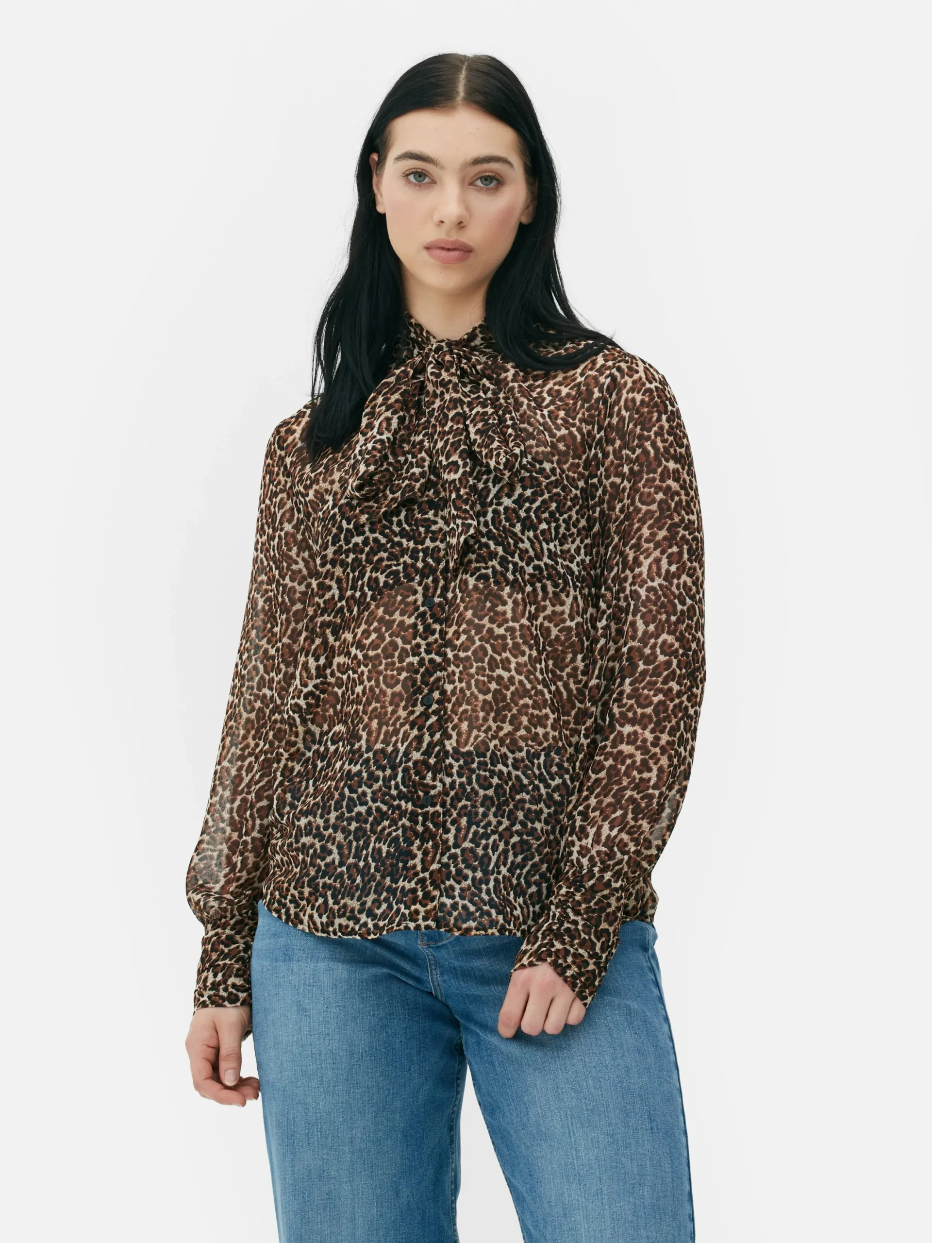 Chemises Et Blouses|Primark Chemisier Boutonné Avec Lien à Nouer Au Col Marron