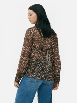 Chemises Et Blouses|Primark Chemisier Boutonné Avec Lien à Nouer Au Col Marron
