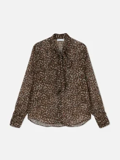Chemises Et Blouses|Primark Chemisier Boutonné Avec Lien à Nouer Au Col Marron