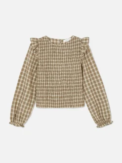 Chemises Et Blouses|Primark Chemisier Froncé à Carreaux Et Manches Longues Grège