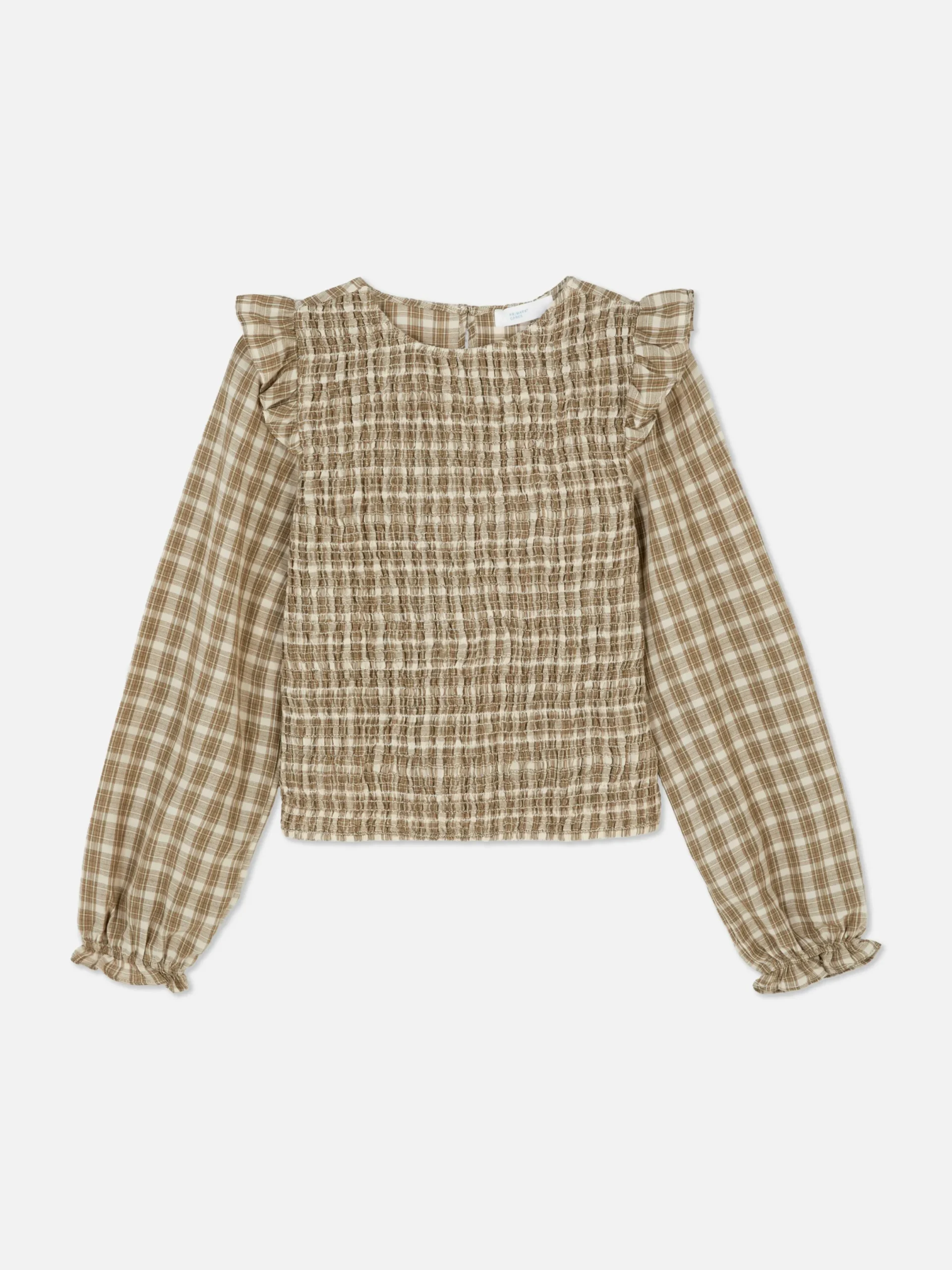 Chemises Et Blouses|Primark Chemisier Froncé à Carreaux Et Manches Longues Grège