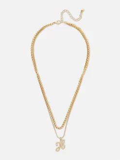 Bijoux|Primark Collier à Double Chaîne Avec Pendentif En Forme D'initiale Jaune