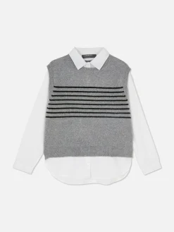 Chemises Et Blouses|Primark Débardeur Chemise 2-en-1 Superposé Gris