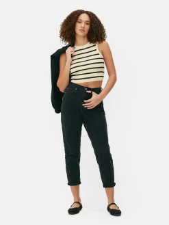 Hauts Et T-Shirts|Primark Débardeur Court à Col Ras-du-cou En Maille Côtelée Ivoire