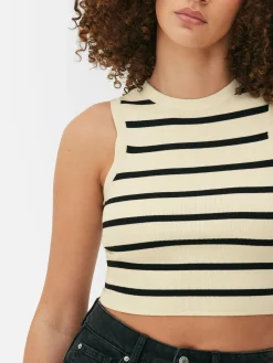 Hauts Et T-Shirts|Primark Débardeur Court à Col Ras-du-cou En Maille Côtelée Ivoire