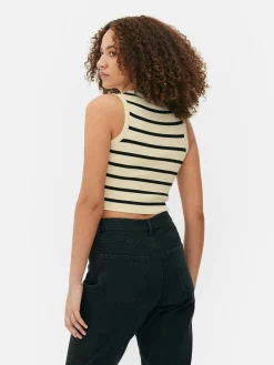 Hauts Et T-Shirts|Primark Débardeur Court à Col Ras-du-cou En Maille Côtelée Ivoire