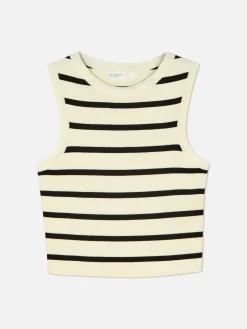 Hauts Et T-Shirts|Primark Débardeur Court à Col Ras-du-cou En Maille Côtelée Ivoire