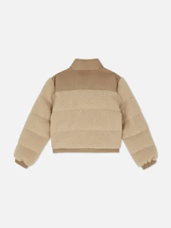 Manteaux Et Vestes|Primark Doudoune Effet Mouton Retourné à Empiècements Beige