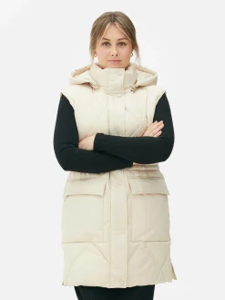 Manteaux Et Vestes|Primark Doudoune Longue Sans Manches à Capuche Crème