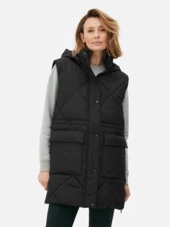 Manteaux Et Vestes|Primark Doudoune Longue Sans Manches à Capuche Noir