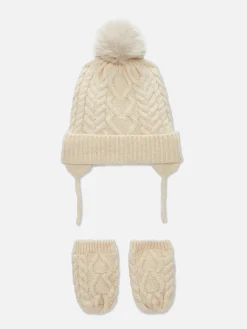 Chapeaux Et Mitaines|Primark Ensemble Bonnet Et Moufles En Maille Torsadée Écru