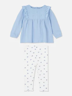 Ensembles Et Tenues|Primark Ensemble Chemisier à Volants Et Legging Bleu