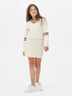Ensembles Et Tenues|Primark Ensemble Coordonné Pull Et Jupe En Maille Torsadée Écru