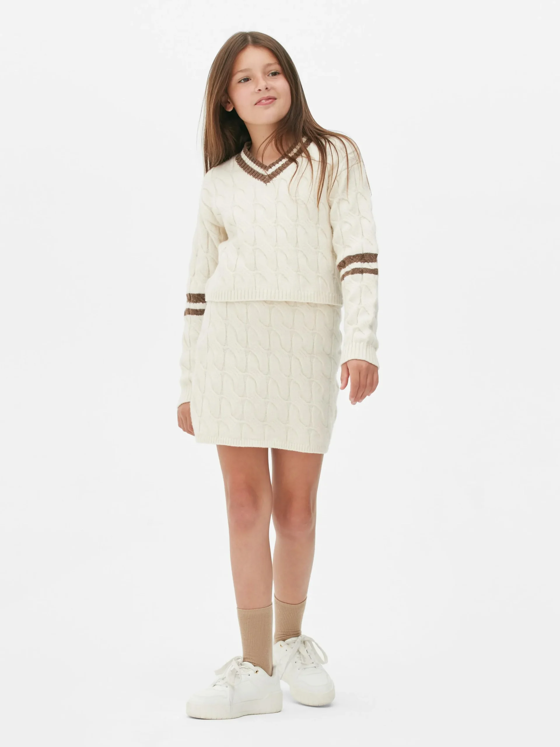 Ensembles Et Tenues|Primark Ensemble Coordonné Pull Et Jupe En Maille Torsadée Écru